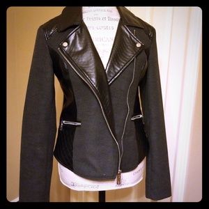 Kenneth Cole black gray faux leather moto jacket